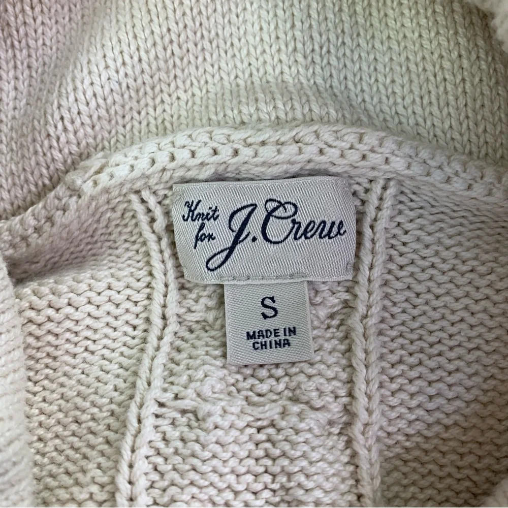 J‎ Crew long sleeve Cotton cable-knit tipped shawl-collar sweater in ivory